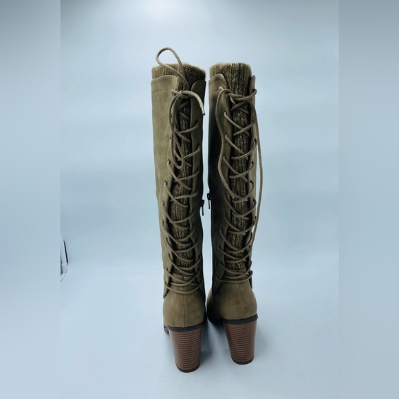 HustFab Brown Tuape Tan Lace me Up Lace-up tall boots - Picture 3 of 10